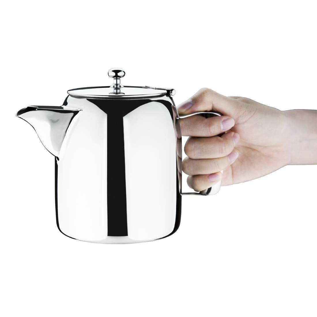 Stainless Steel Teapot 32oz Mirror Finish Tea Pot Hinged Lid Silver