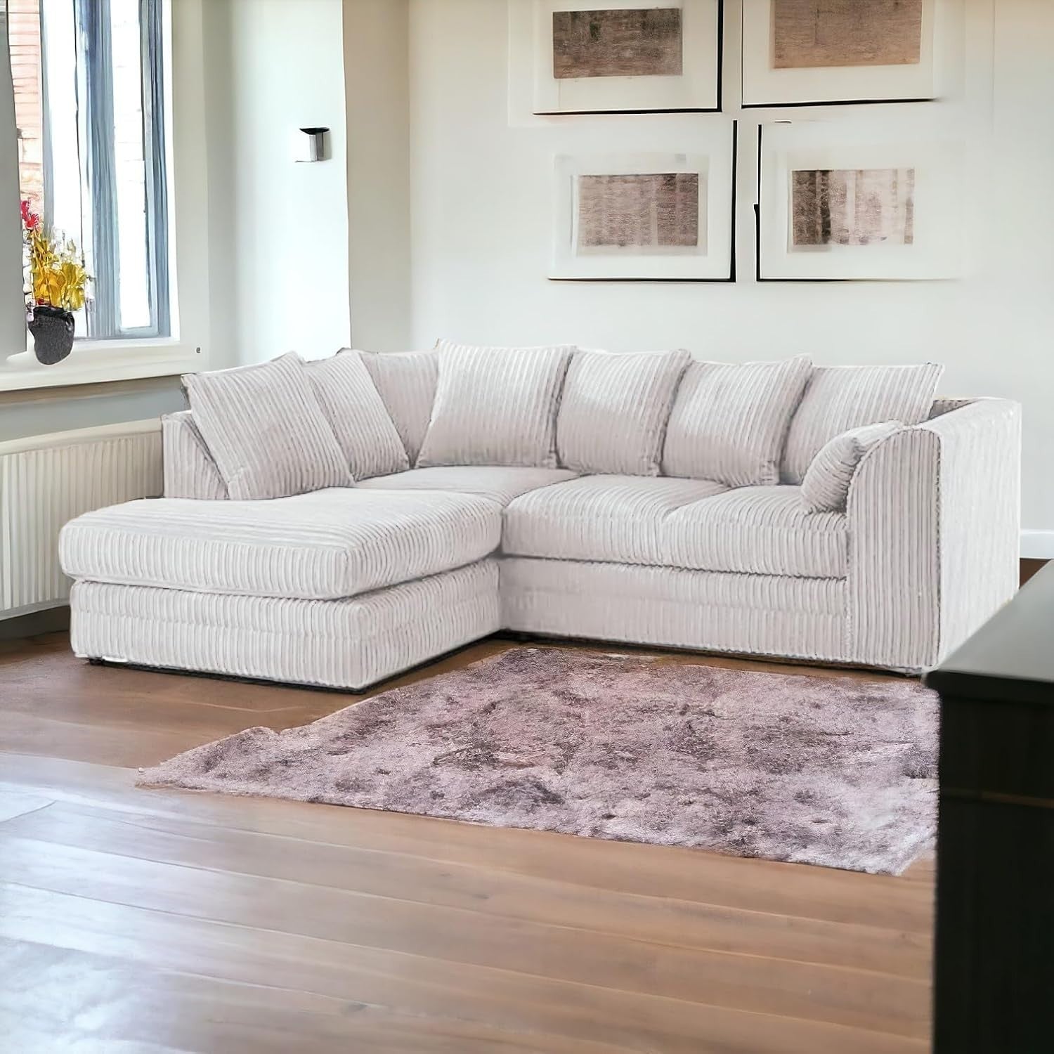 Cream Jumbo Cord 4-Seater Corner Sofa Left Hand Facing | Stylish Comfort