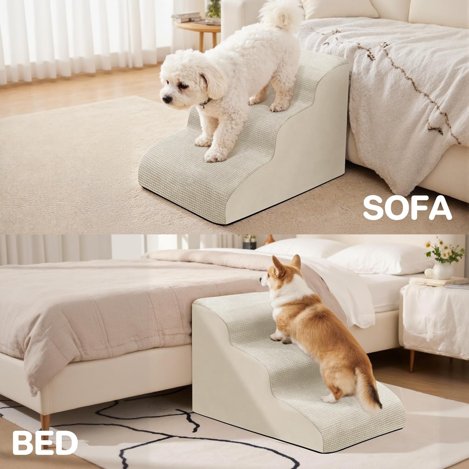 3 Step Dog & Cat Stairs Foam Ramp Non Slip Yellow 55x40x35cm