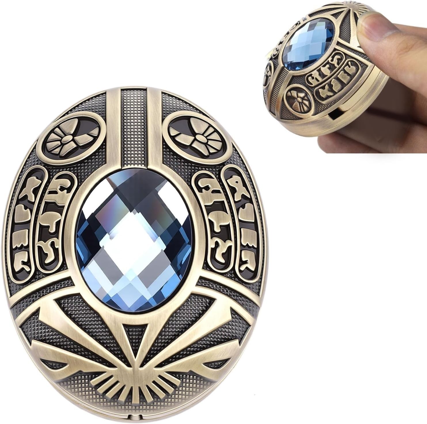 Ancient Egypt Fidget Slider Zinc Alloy Blue Gem Stress Relief Pocket Toy