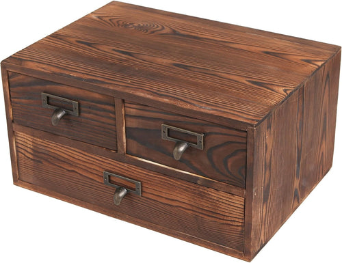 Dark Brown Wooden Desk Organizer with 3 Drawers for Office & Craft Storage