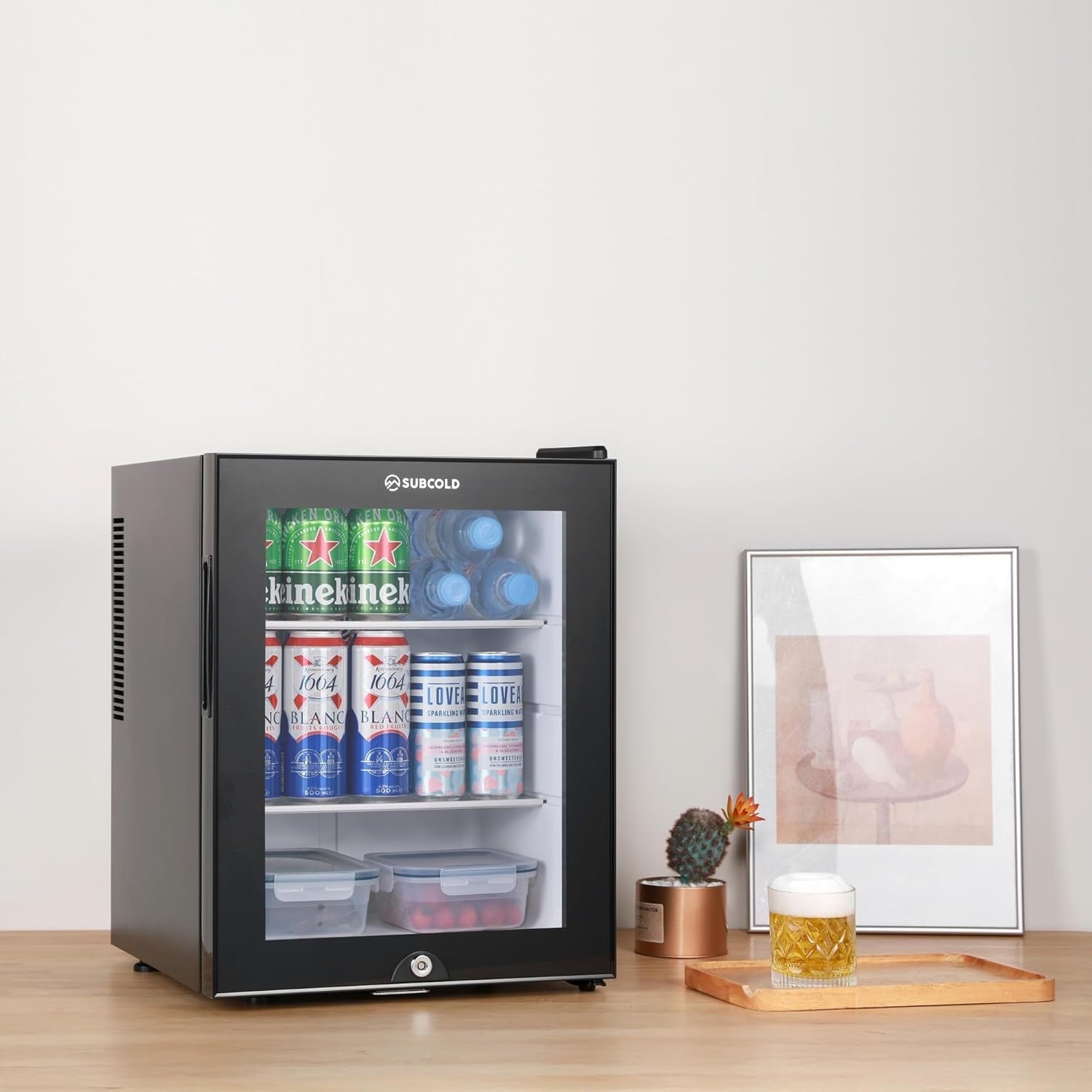 40L Mini Fridge Lockable Quiet Glass Door Bedroom Hotel Black