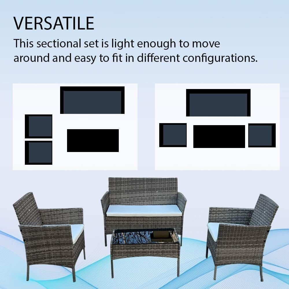 4-Piece Outdoor Rattan Garden Sofa Set with Table & Cushions - Patio Comfort