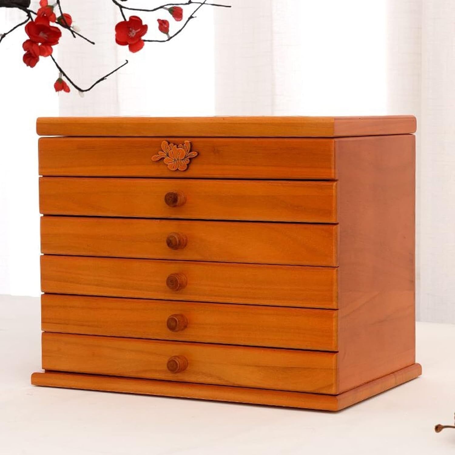 Lockable Wooden Jewelry Box Armoire 5 Drawer Velvet Lined Organizer