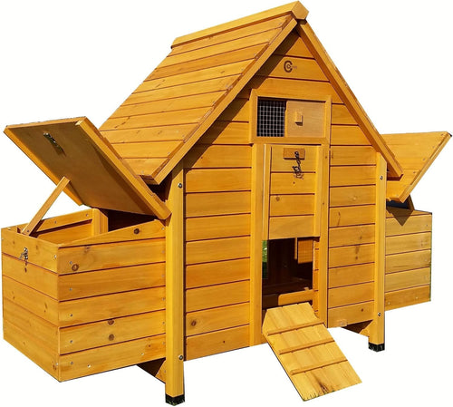 Wooden Chicken Coop 4 Nesting Boxes Easy Clean Tray Secure Hen House
