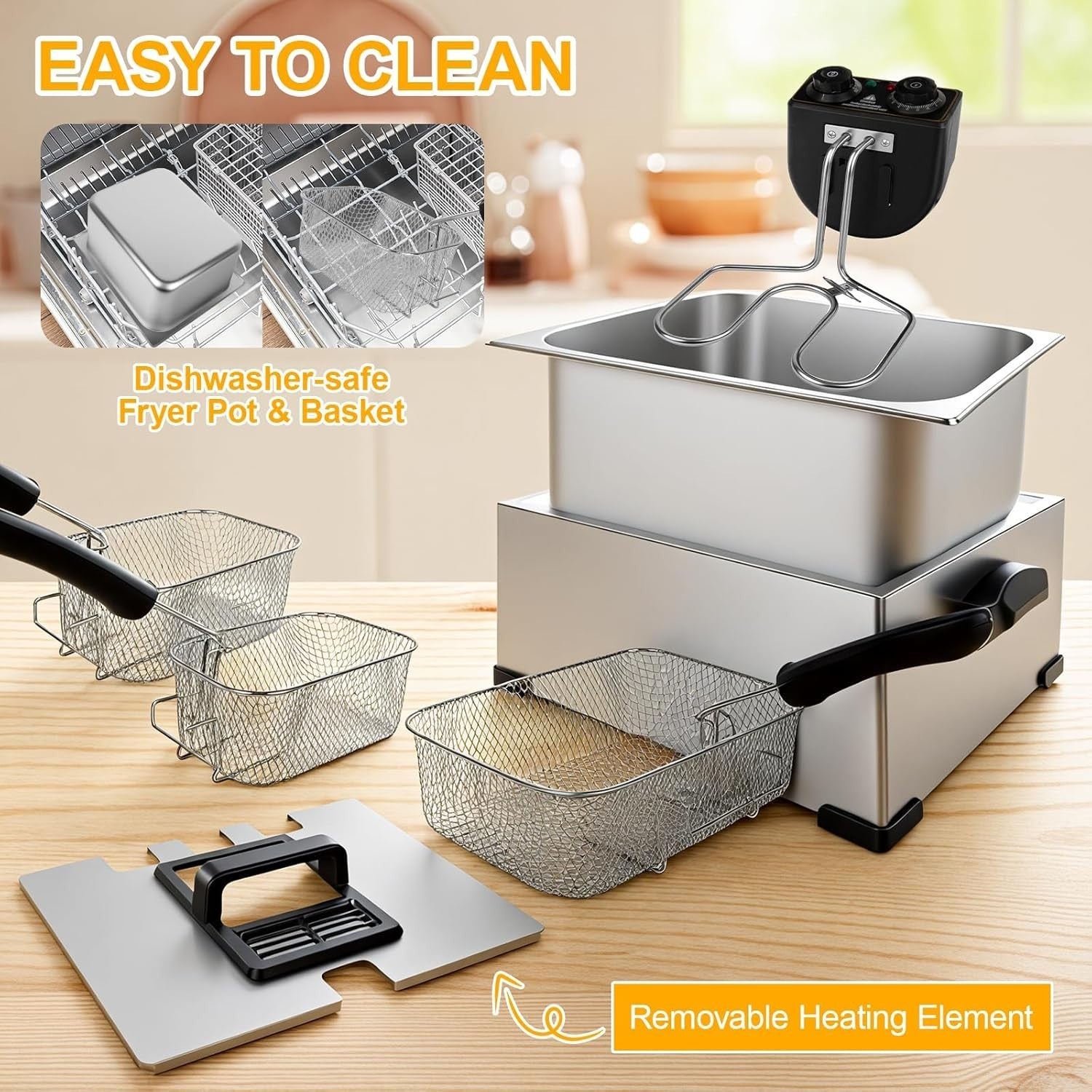 5L Deep Fat Fryer Stainless Steel 2000W Adjustable Temp Viewing Window