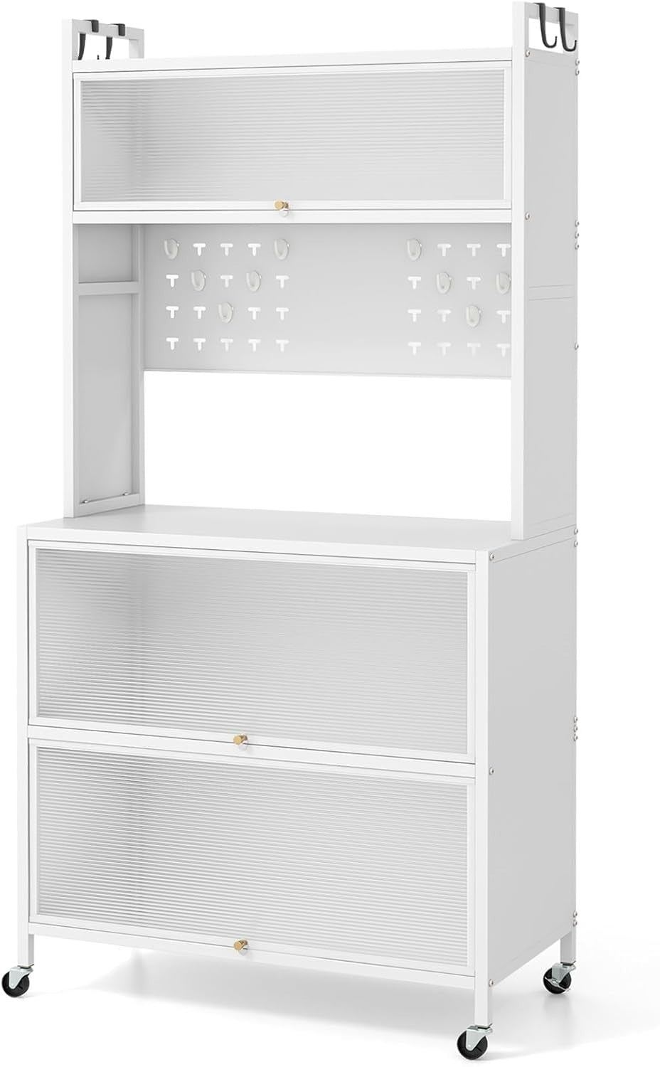 80x40x163cm White Rolling Kitchen Cabinet 5-Tier Pantry Storage with Wheels