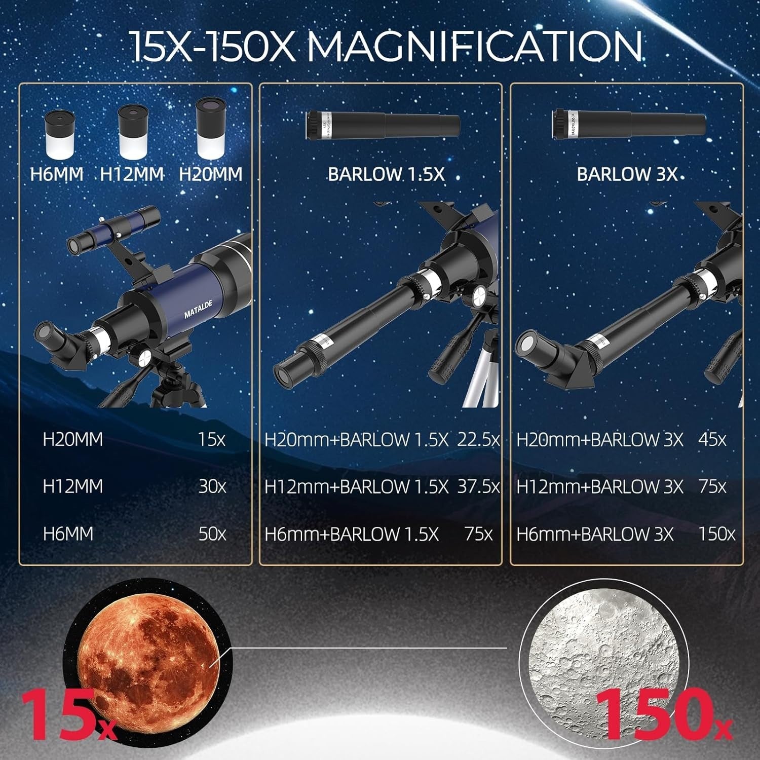 Beginner Telescope 70mm Refractor Astronomy Kit 15X-150X Dark Blue Tripod