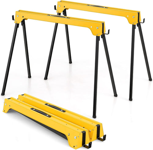 Folding Sawhorse Twin Pack Heavy Duty 454kg 2x4 Support Arms Yellow 92x48