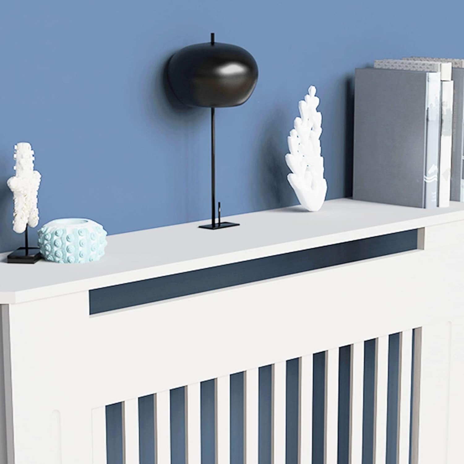 Tall Radiator Cover White MDF Cabinet | Vertical Slats Modern Shelf 100cm