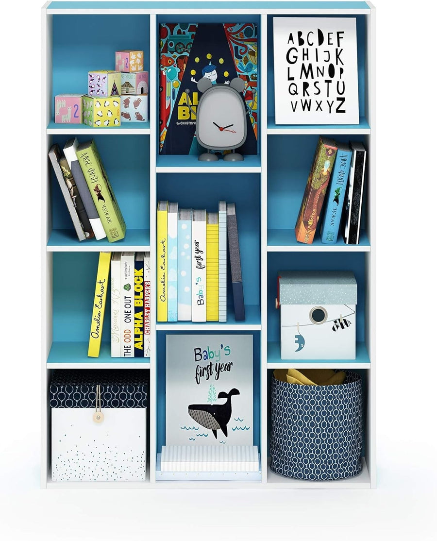 11 Cube Reversible Bookcase Storage Open Shelf Compact Design Organizer Blue