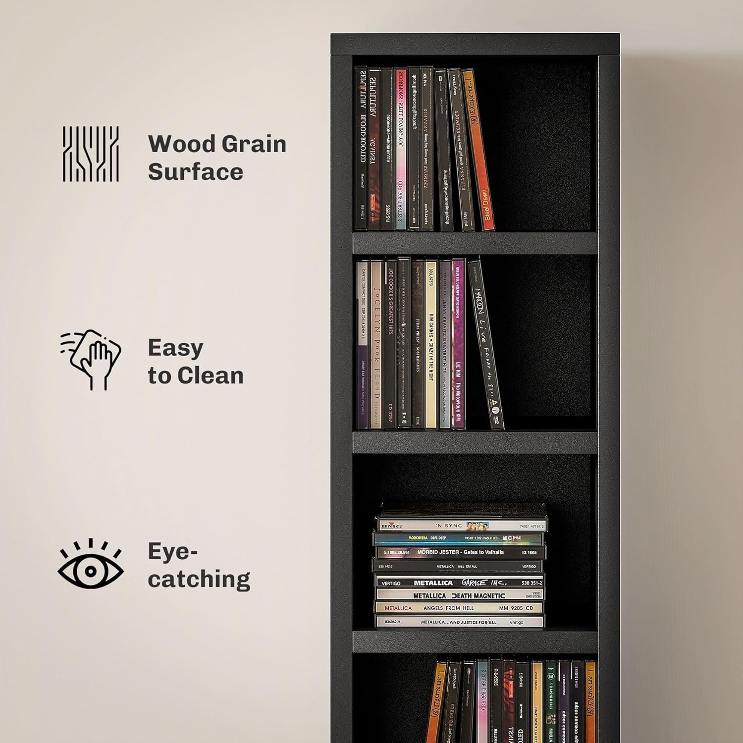 CD Storage Tower 12 Cube Shelving Unit Tall Slim Bookcase Black 175cm