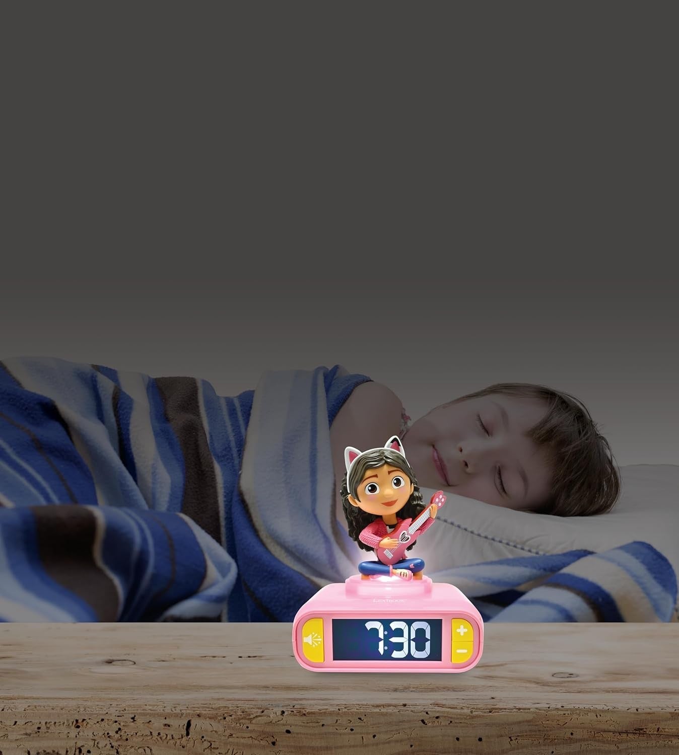 Kids Night Light Alarm Clock with Sounds Backlit LCD Snooze Pink
