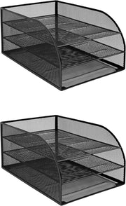 Black Wire Mesh Desk Organiser 2-Tier Document Tray A4 Filing