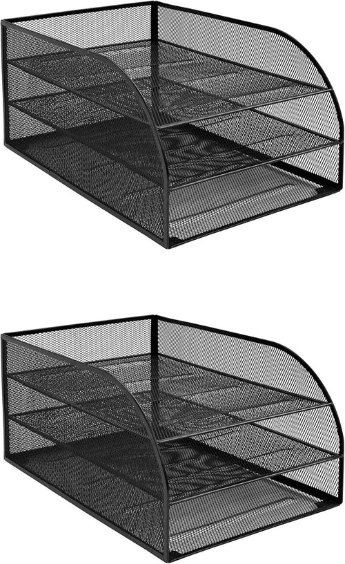 Black Wire Mesh Desk Organiser 2-Tier Document Tray A4 Filing