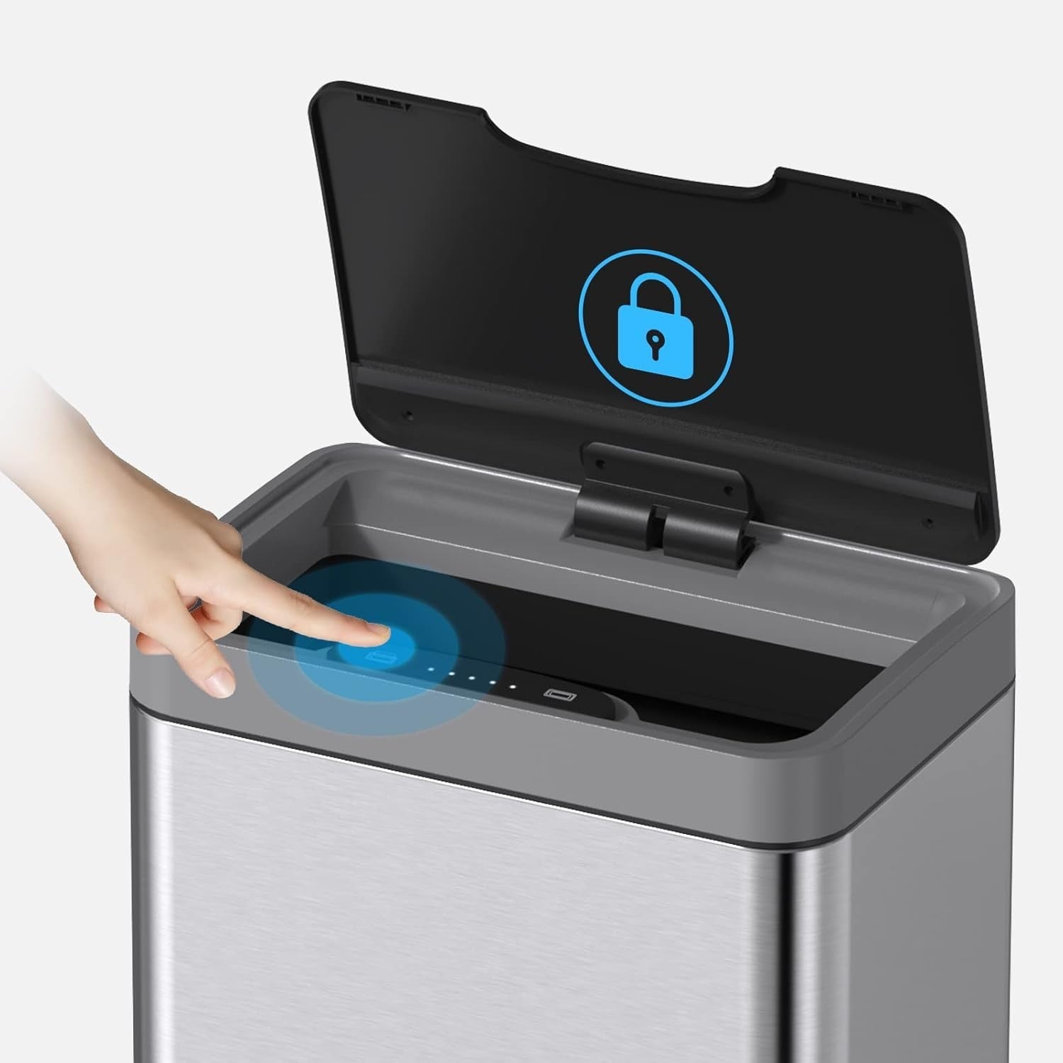 50L Touchless Kitchen Bin Motion Sensor Stainless Steel Silver