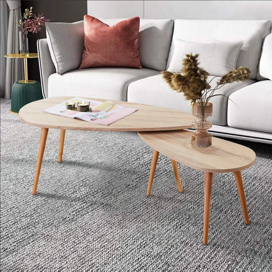 2pc Nordic Modern Coffee Table Nesting Set Wood Metal Legs Living Room Accent