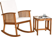 Garden Rocking Chair with Side Table, Acacia Wood, Padded Seat Outdoor Set