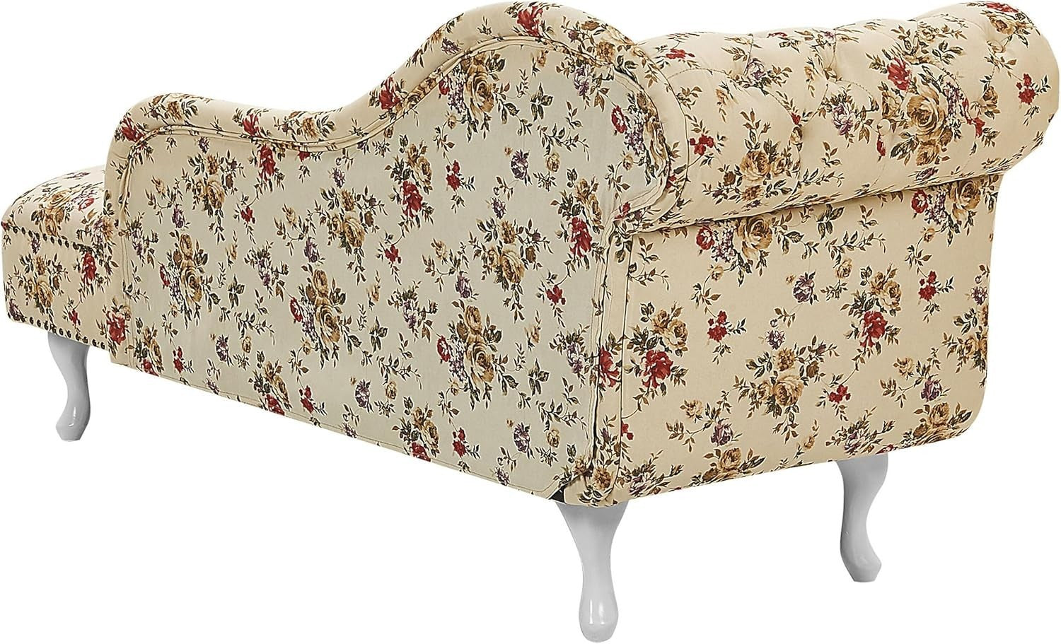 Beige Floral Chaise Lounge Sofa | Left Hand, Tufted Back, 169cm, Vintage Style