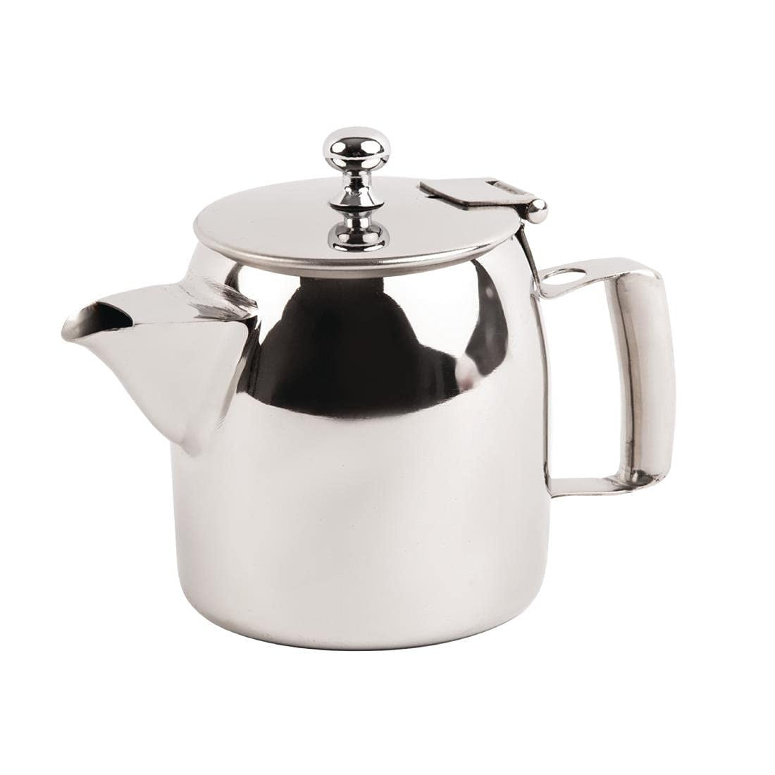 Stainless Steel Teapot 340ml Mirror Finish Tea Pot Hinged Lid Silver