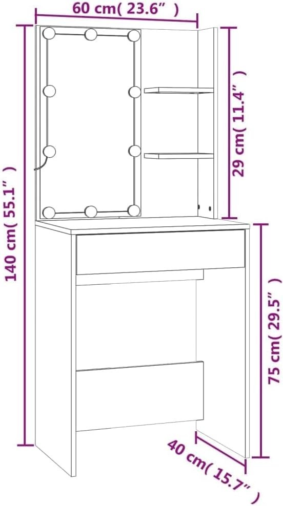 Dressing Table Set Vanity Makeup Desk Mirror Lights Storage Grey Modern Home