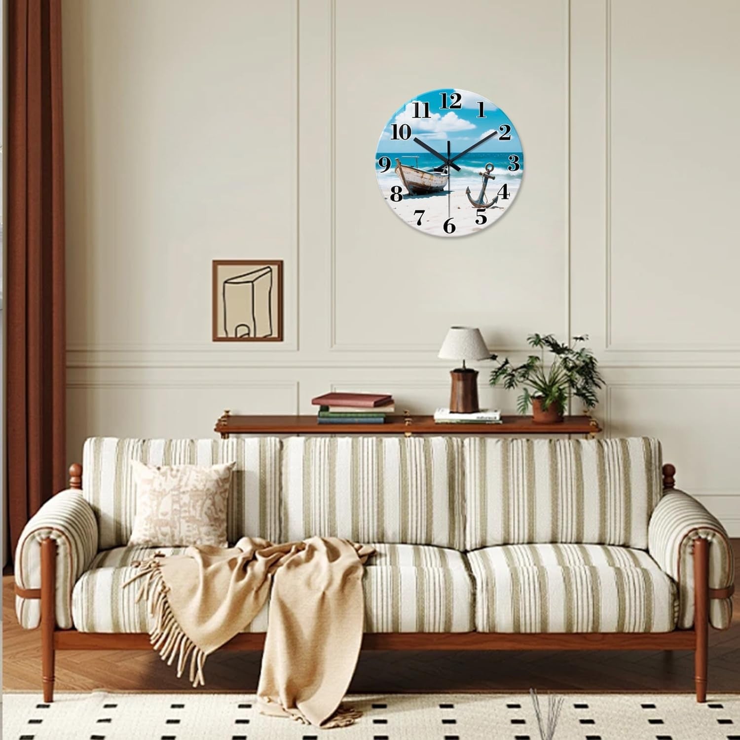 16" Coastal Ocean Wall Clock Silent Non-Ticking Blue Beach Boat Decor