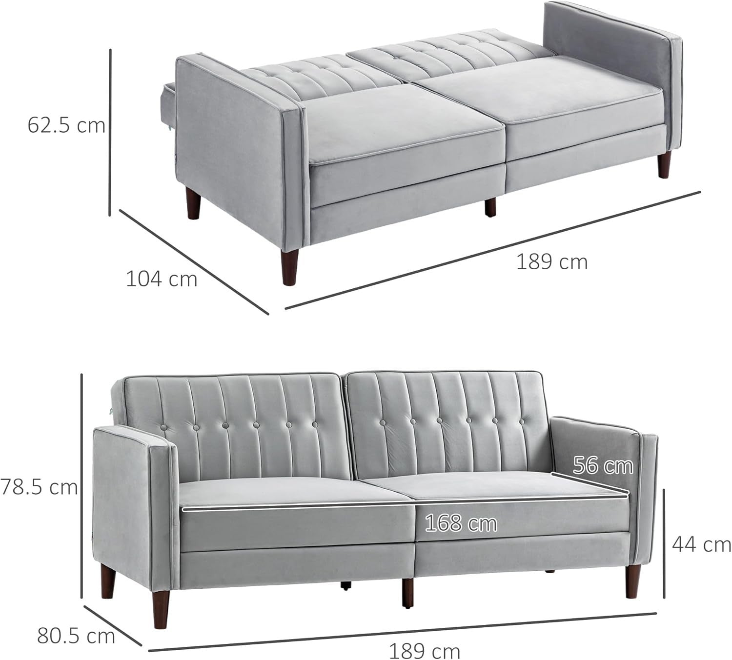 Light Grey Velvet 3 Seater Sofa Bed Click Clack Recliner Couch Guest Sleeper