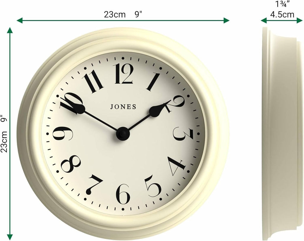 23cm Cream Wall Clock Modern Classic Design | Quiet Quartz | Kitchen Bedroom Off