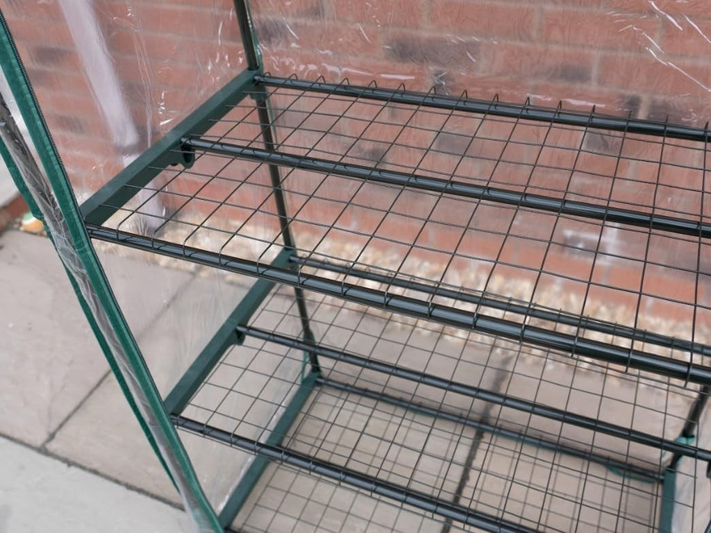 4 Tier Mini Greenhouse with Clear PVC Cover | Compact Outdoor Plant Shelving