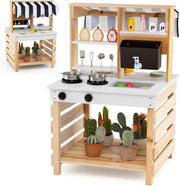 Wooden Mud Kitchen Outdoor Kids Play Kitchen Grocery Stand Toy Set