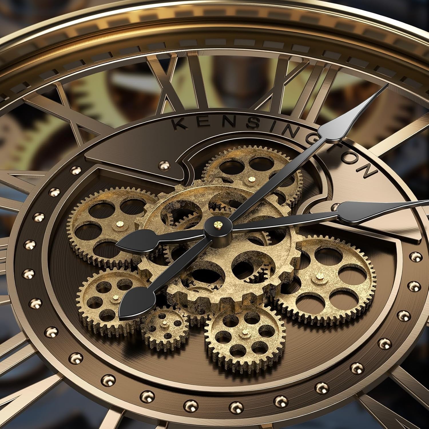 Large Industrial Moving Gear Wall Clock, Steampunk Metal Decor, 21 Inch