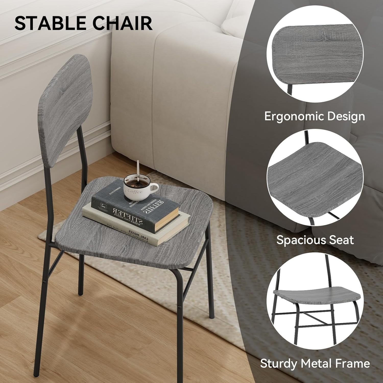 Dining Table Set with Bench & 2 Chairs | Storage Rack | Modern Grey