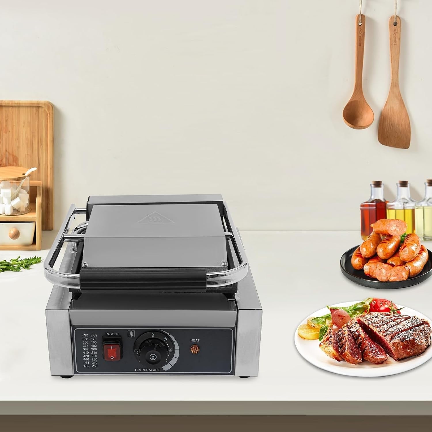 Commercial Panini Press Grill 1800W Adjustable Temp Non-Stick Sandwich