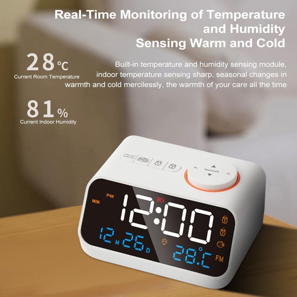 Large LED Digital Alarm Clock Dual Alarm Sleep Timer Sound Machine Dimmer