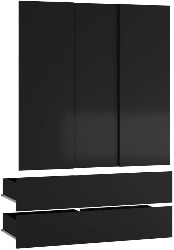 Black Sliding Door Wardrobe with 4 Drawers & Hanging Rail - Space Saver