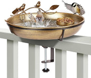 Metal Deck Mounted Bird Bath – Rustproof Outdoor Feeder Bowl with Clamp Stand