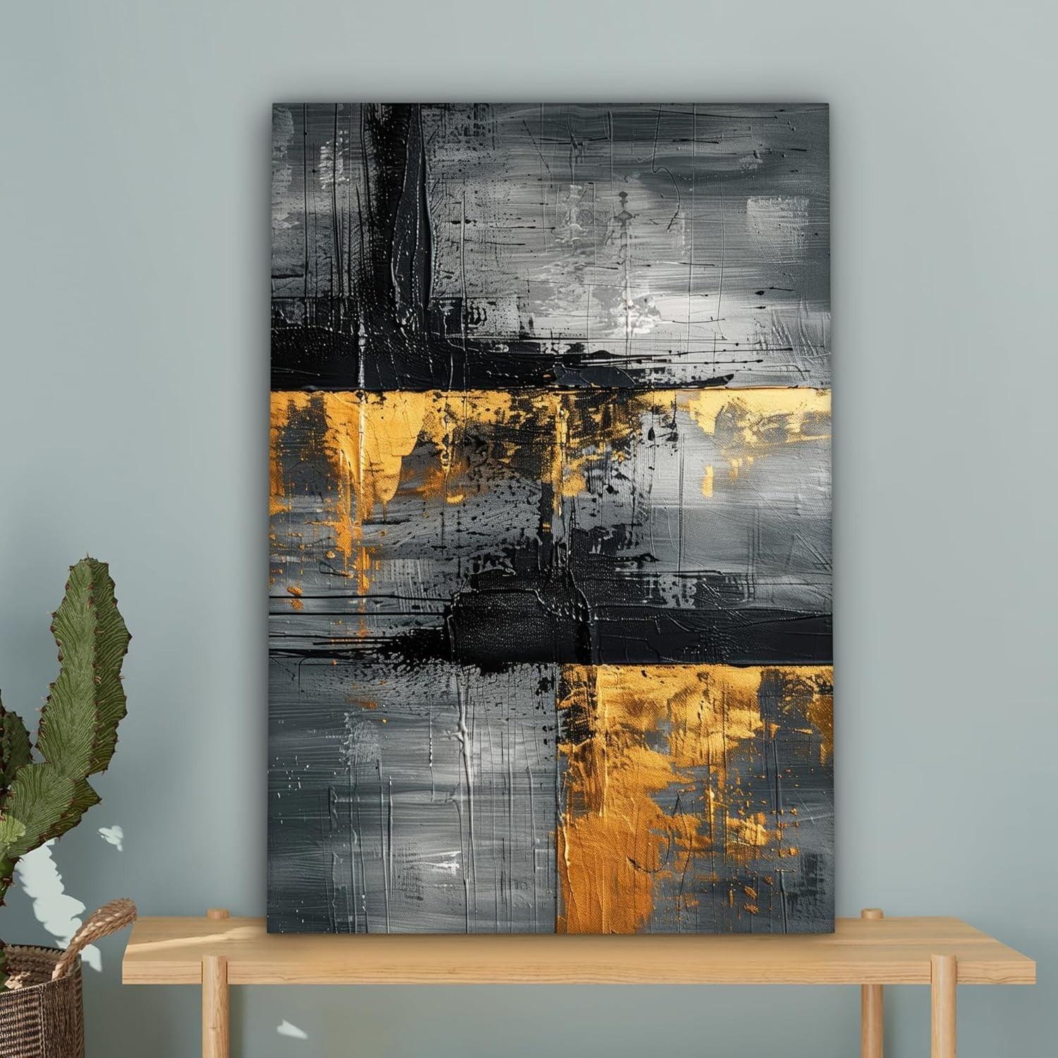 Abstract Gold Black Canvas Wall Art 40x60cm Framed Modern Luxury