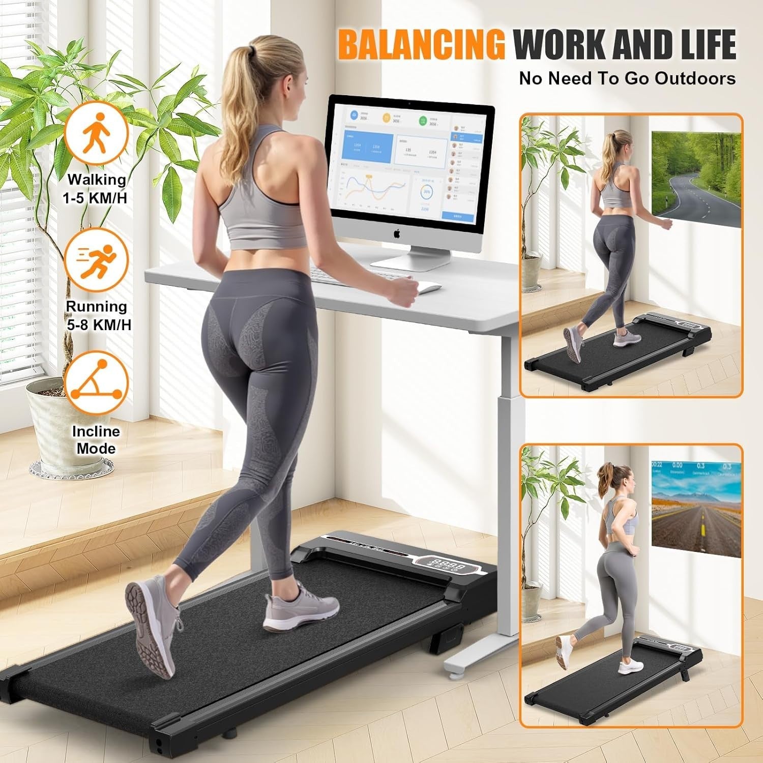 Under Desk Walking Pad Treadmill 8 km/h Incline Remote Compact