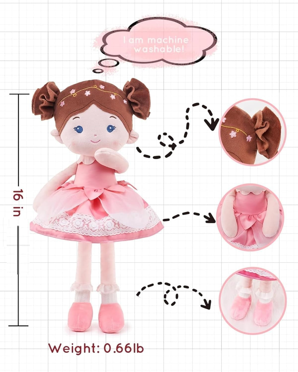16” Plush Baby Rag Doll Ultra Soft First Doll for Toddlers Ages 1+