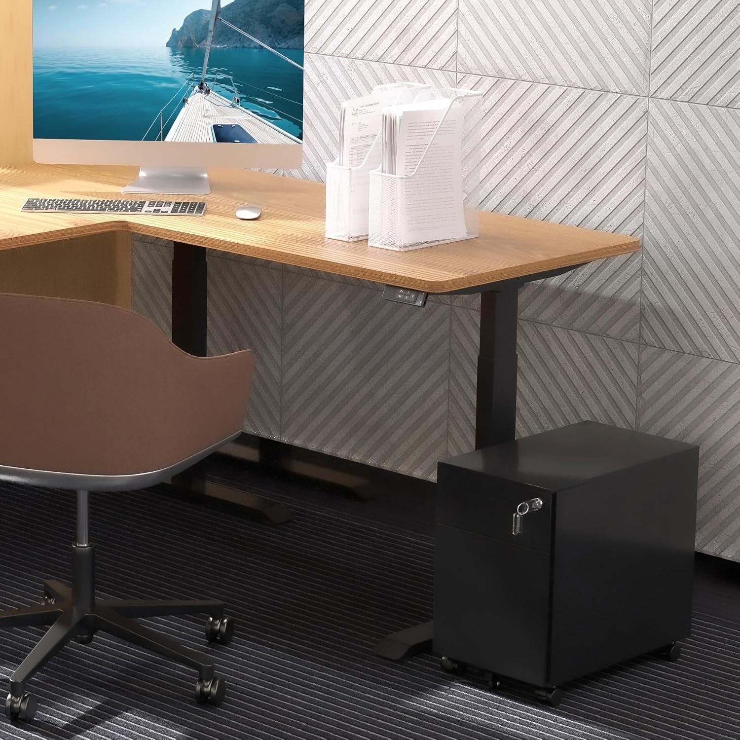 Black Locking Metal File Cabinet 2 Drawer Under Desk Rolling Storage