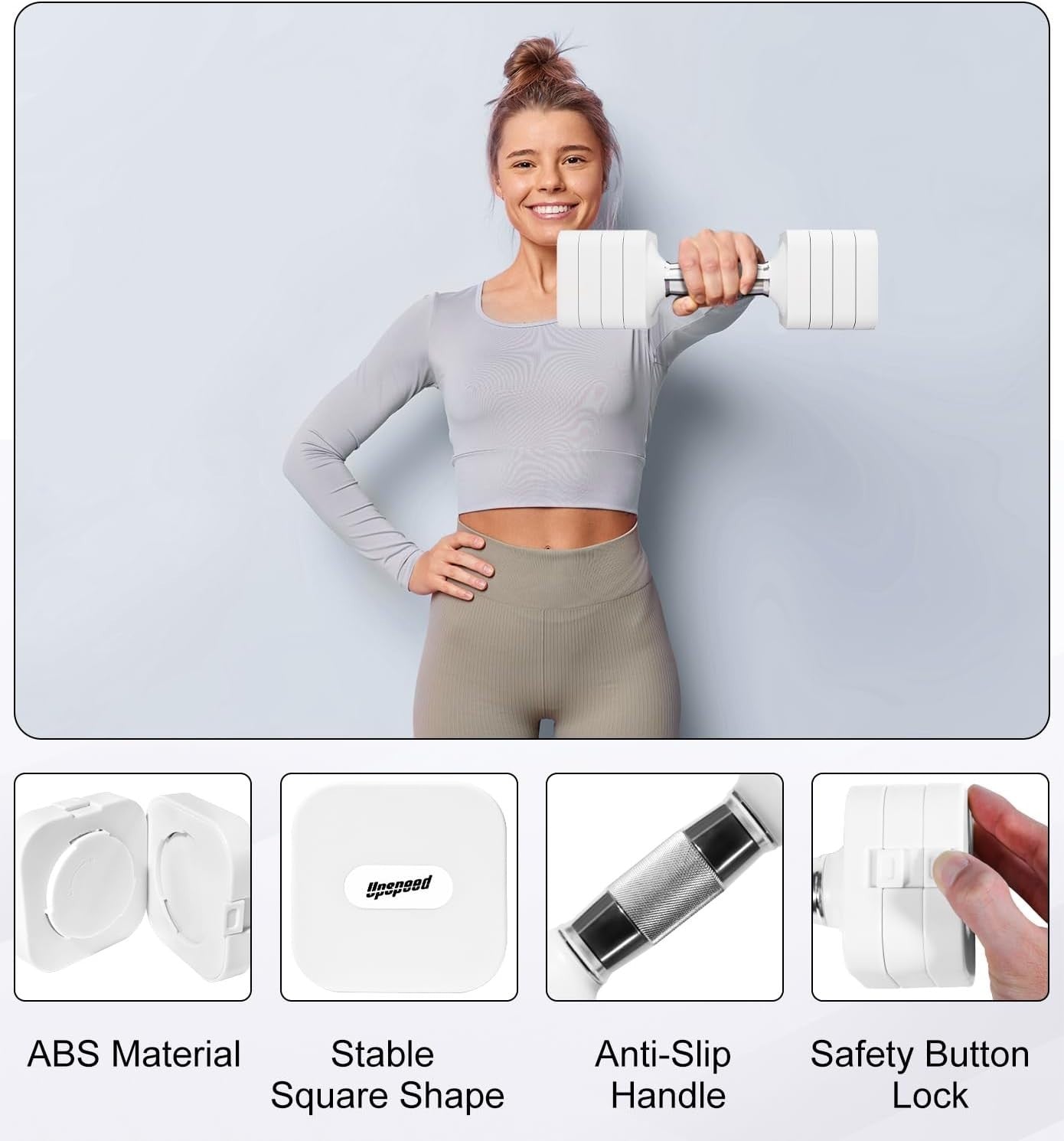 Adjustable Hand Weights 4-in-1 Pair Up to 10kg Square Anti-Roll Dumbbells