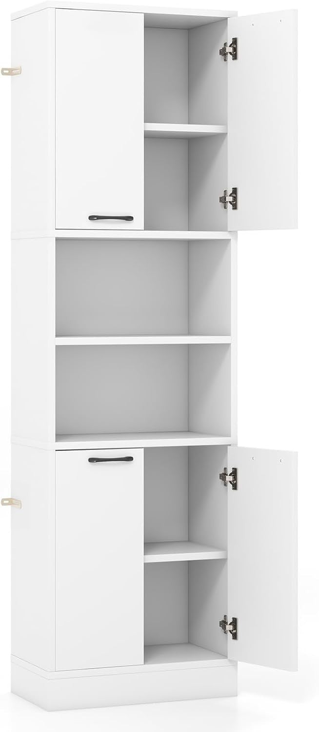 190cm Tall Kitchen Cupboard White 4 Doors Open & Closed Storage Cabinet