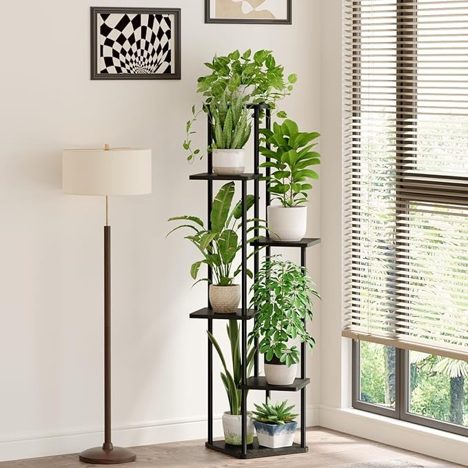 6 Tier Metal Wood Plant Stand Indoor Outdoor Tall Corner Flower Display Rack