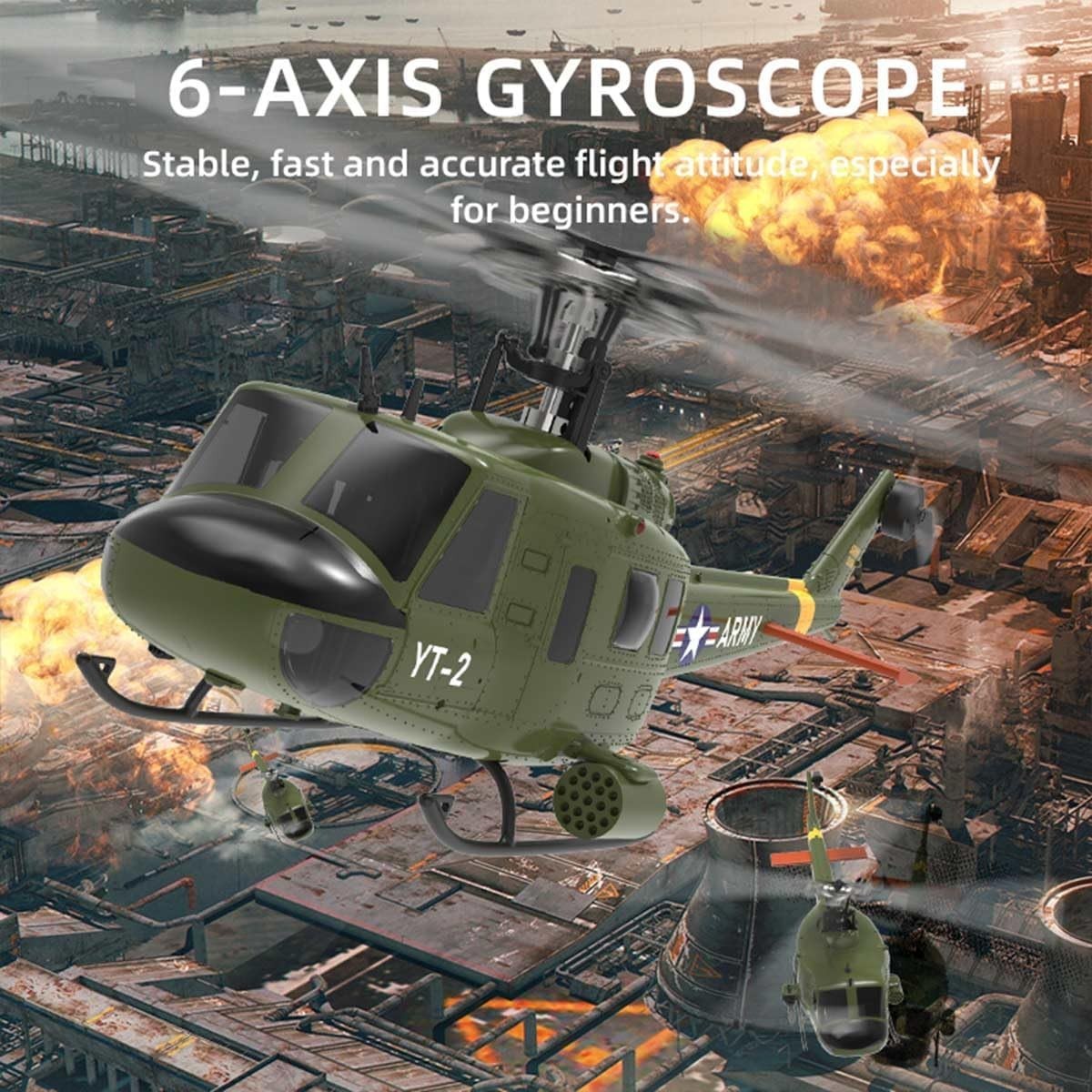 RC UH-1 Helicopter 6CH 2.4G Brushless Flybarless Model RTF for Adults