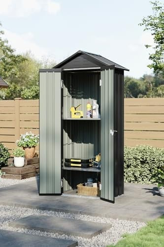 Metal Garden Shed Outdoor Storage with Shelves, Lock & Sloped Roof Carbon Black