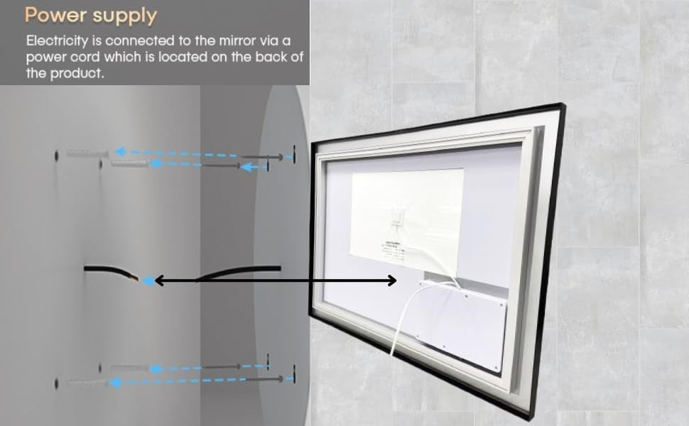 LED Bathroom Mirror 100x60cm Black Frame Dimmable Anti-Fog Touch Control