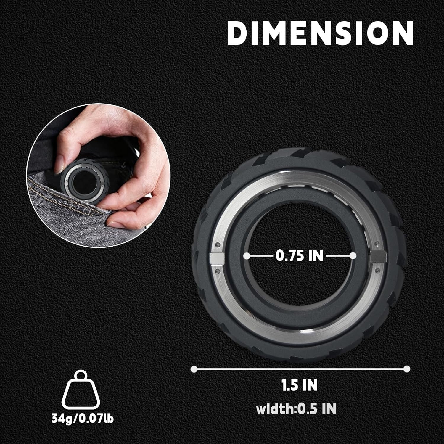 Black Mechanical Fidget Ring 2in1 Spinner Clicker Stress EDC