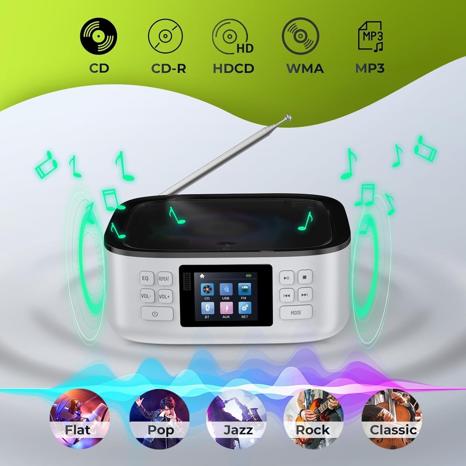 Rechargeable Bluetooth CD Player Boombox FM Radio LED Display Remote