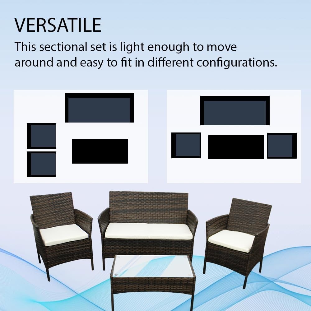 Outdoor Rattan Garden Sofa Set 4-Seater with Brown + Beige Cushions