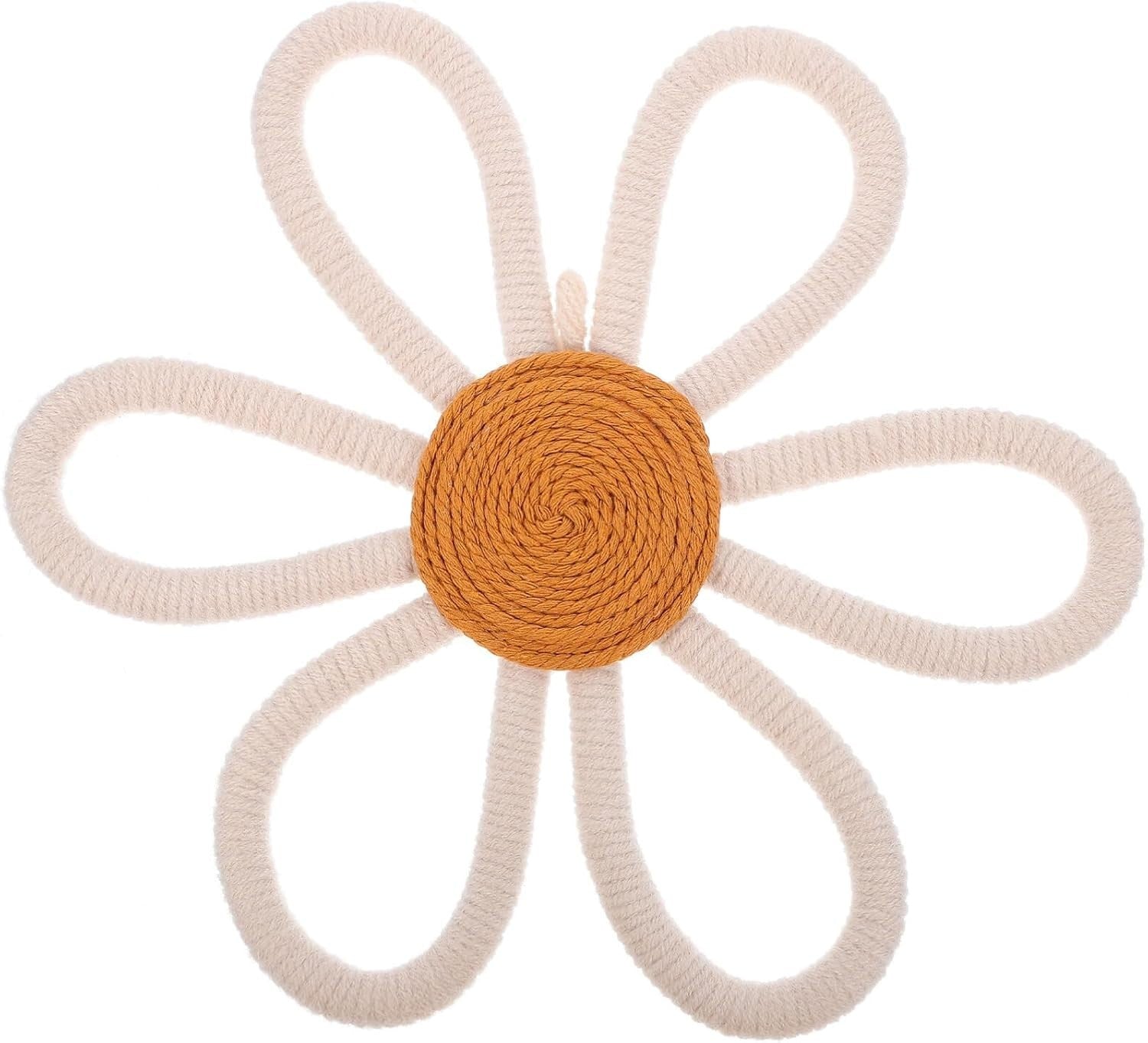 Boho Daisy Woven Wall Decor Cotton Macrame 7.9x6.5in Nursery Art